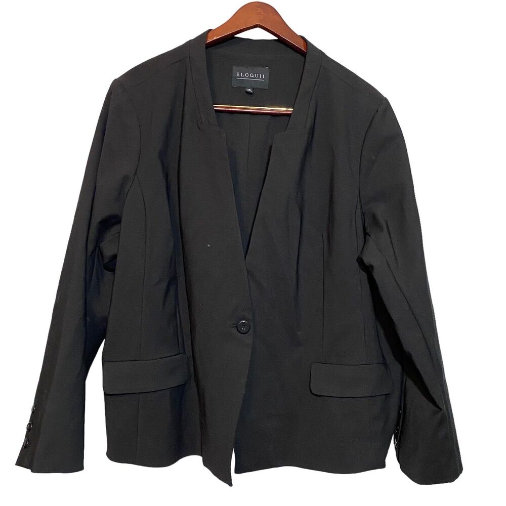 Eloquii Blazer Jacket Black Cotton Blend One Button Women's Size 28 Career Wear